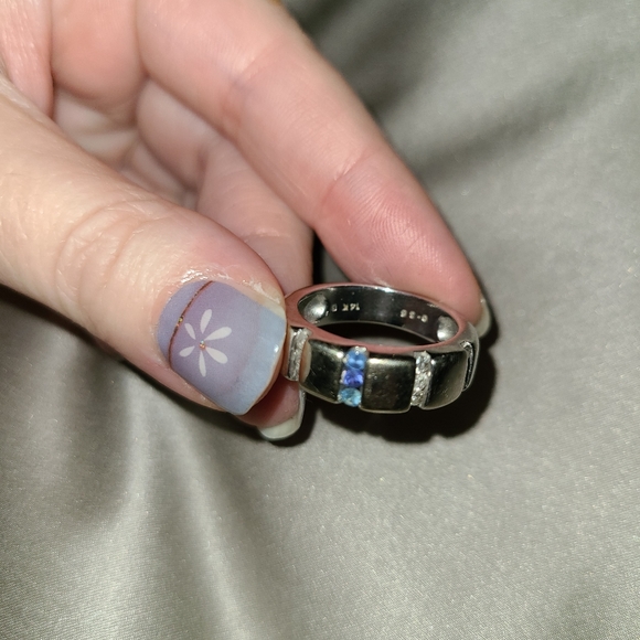 14k white gold sapphire and diamond embedded ring size 7 - Picture 5 of 7